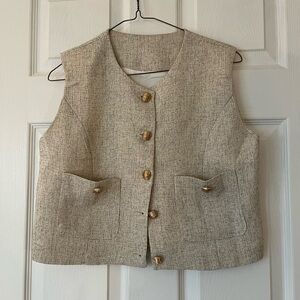 Women's Beige/gray Vest with Gold Buttons